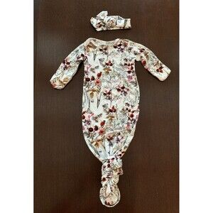 Three Little Tots Baby Knotted Tie Gown with Headband Newborn - 3 Months Flowers